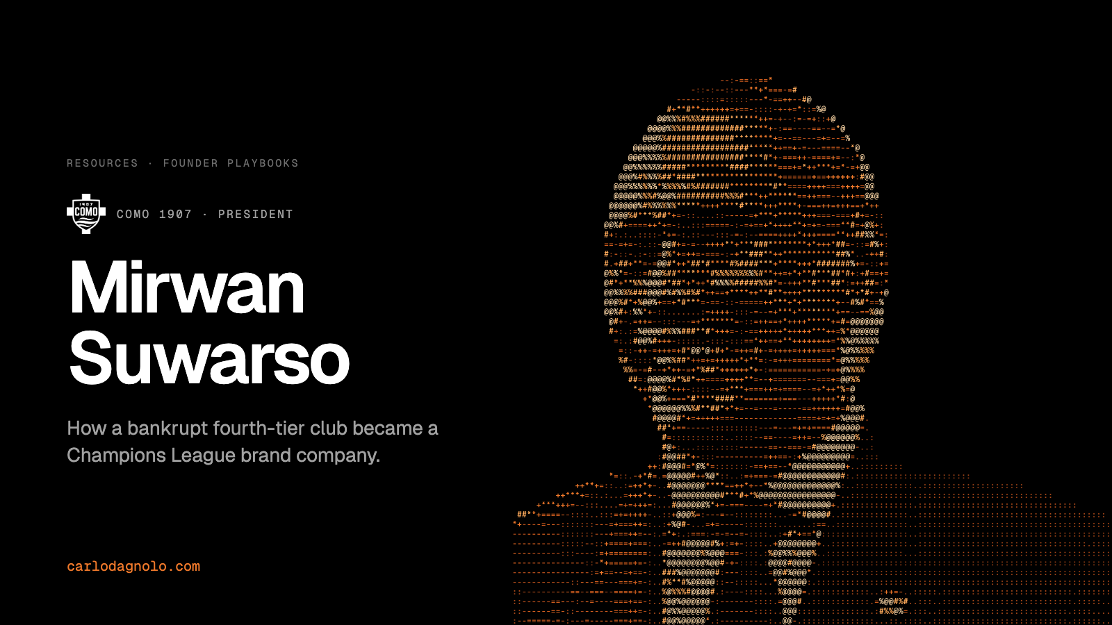 Mirwan Suwarso, President of Como 1907 (Serie A), drawn in orange characters